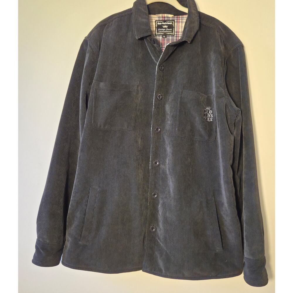 Old Guys Rule Courderoy Utility Jacket Sherpa Lined Black Mens Size XL Vintage